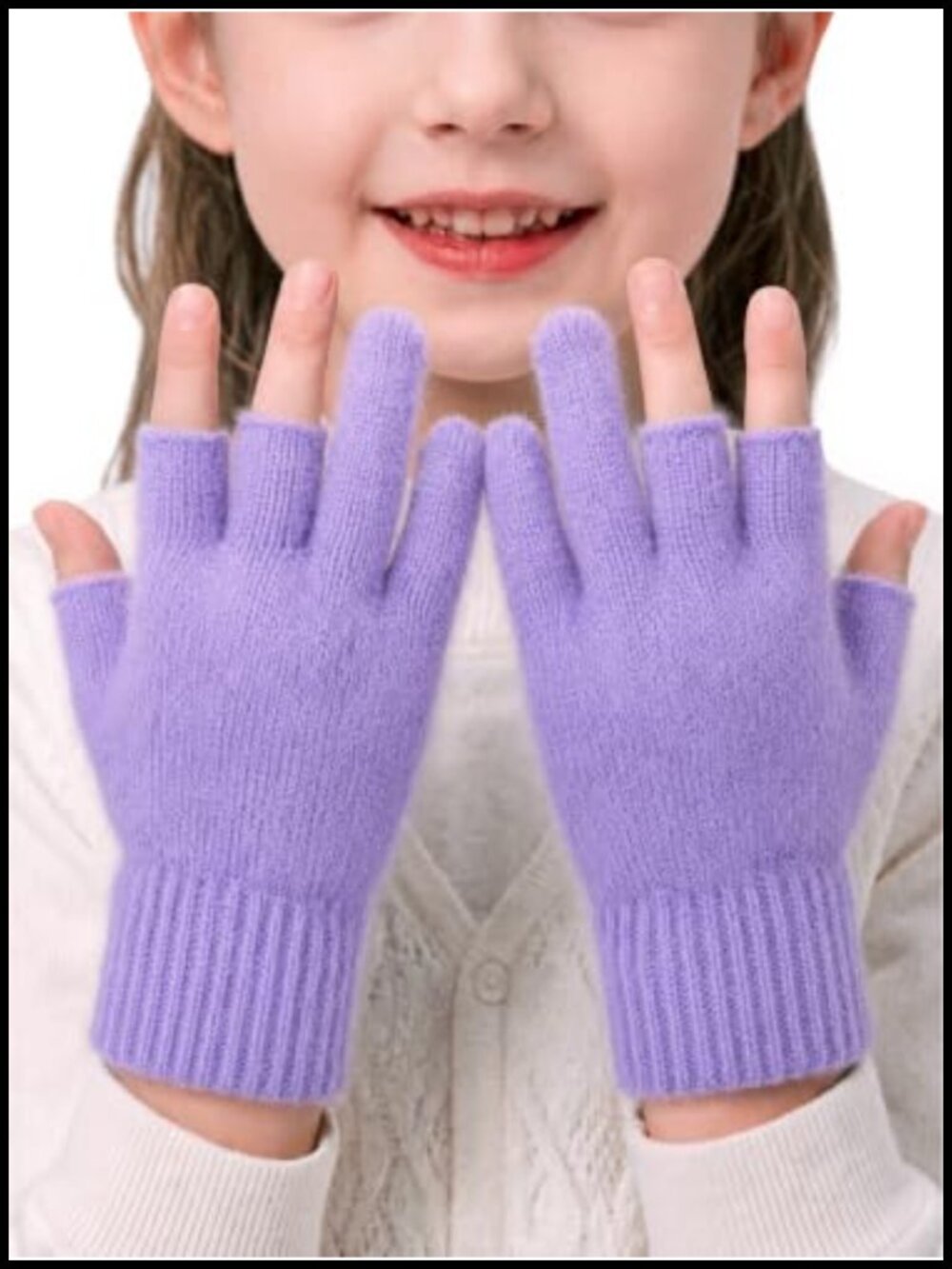 Kids Alpaca Knit Winter Gloves Double Layer 3-Finger Open Tip